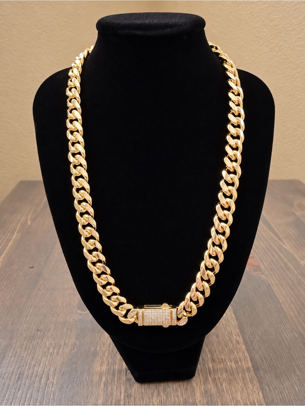 18K Gold Filled Cuban Link Necklace Monaco CZ Clasp 18”